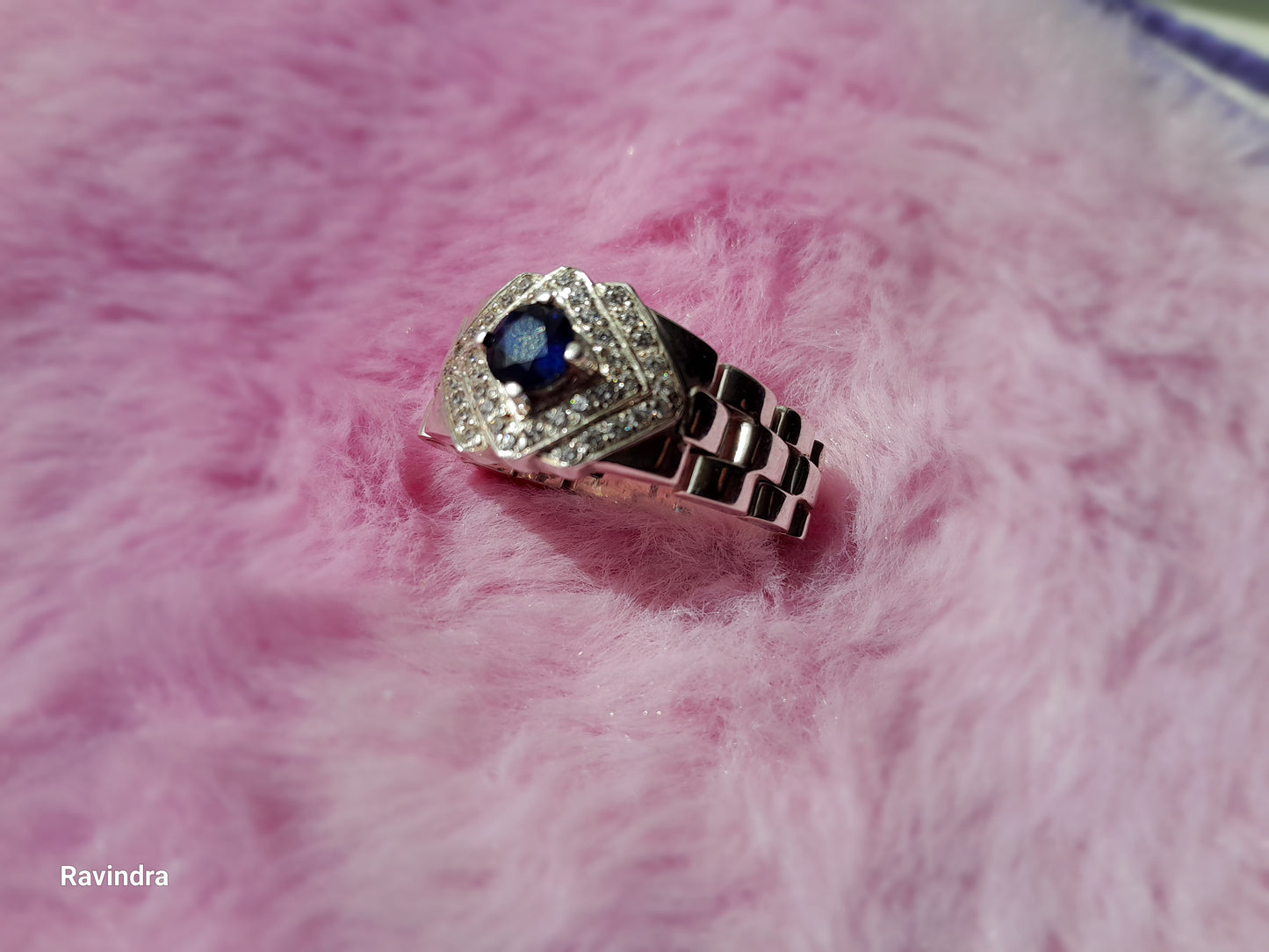Natural Ceylon Blue Sapphire mounted Hand made 925 Sterling Silver Rolex mens' Ring (Certified)