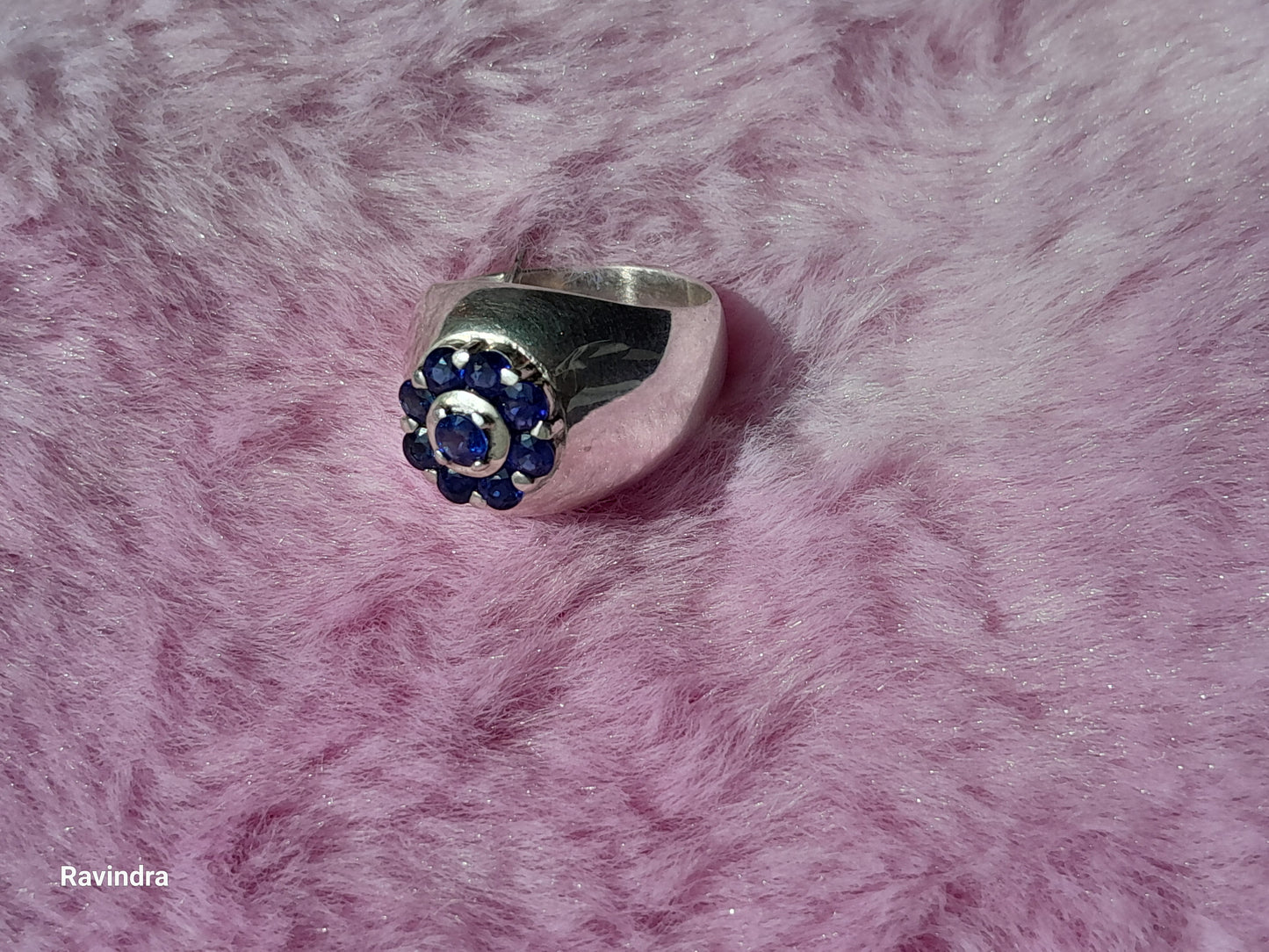 Natural Ceylon Blue Sapphire stone mounted Sterling Silver Men's Ring (Certified)