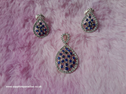 Sterling silver earrings and pendant featuring exquisite Ceylon natural blue sapphires (Certified)