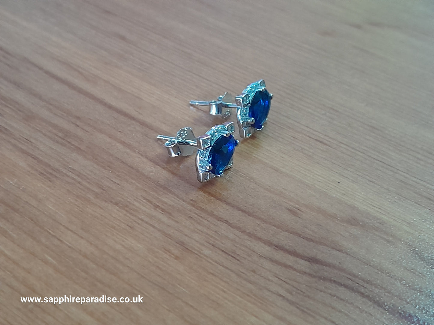 Sapphire Blue CZ Stud Earrings in Sterling Silver, Blue Oval Crystal Stud Earrings, September Birthstone, Vintage style blue earrings