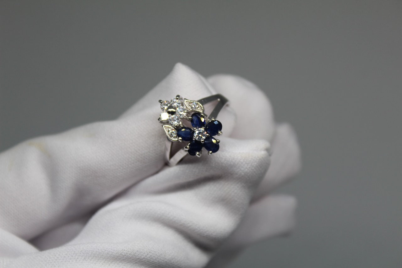 925 Sterling Silver Ring with Natural Ceylon Blue Sapphires