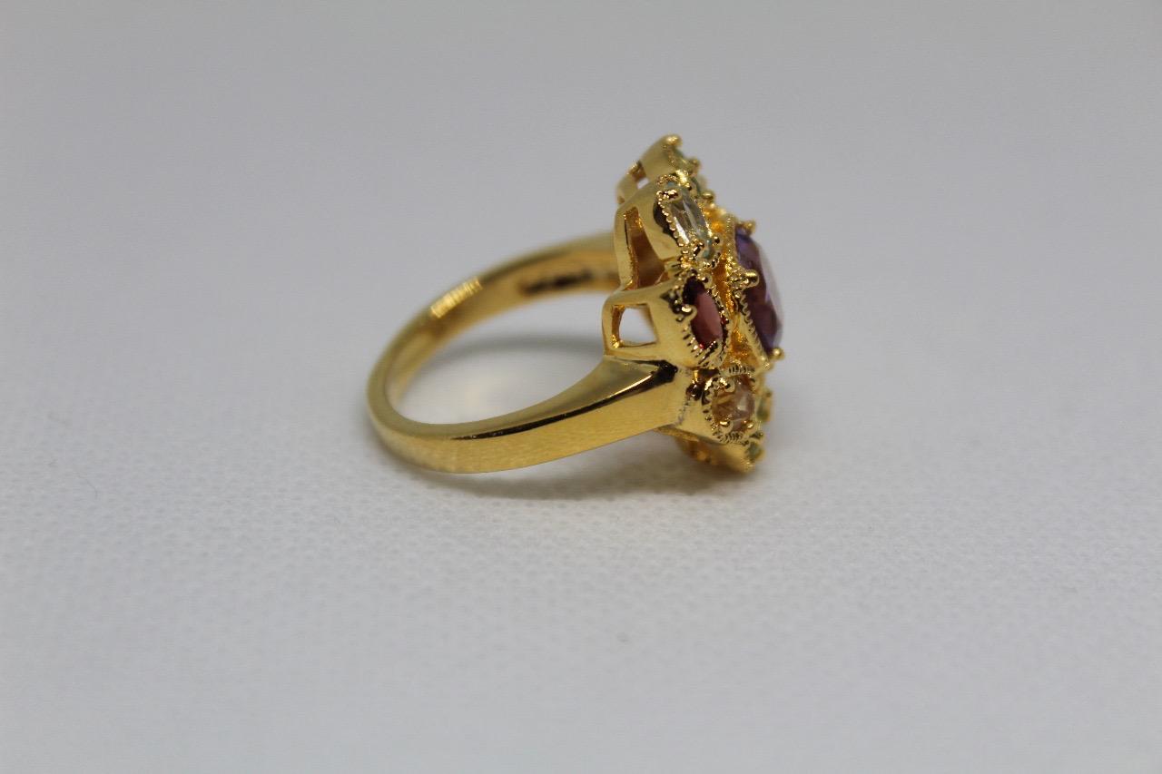 Sterling Silver Ring (Gold Plated) with multiple semi-precious stones
