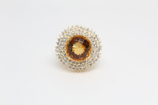 925 Sterling Silver Ring (Gold Plated) with a Natural Citrine Stone
