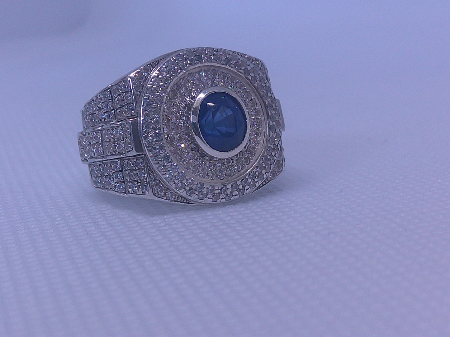 Natural Ceylon Blue Sapphire mounted Hand made 925 Sterling Silver Rolex mens' Ring (Certified)