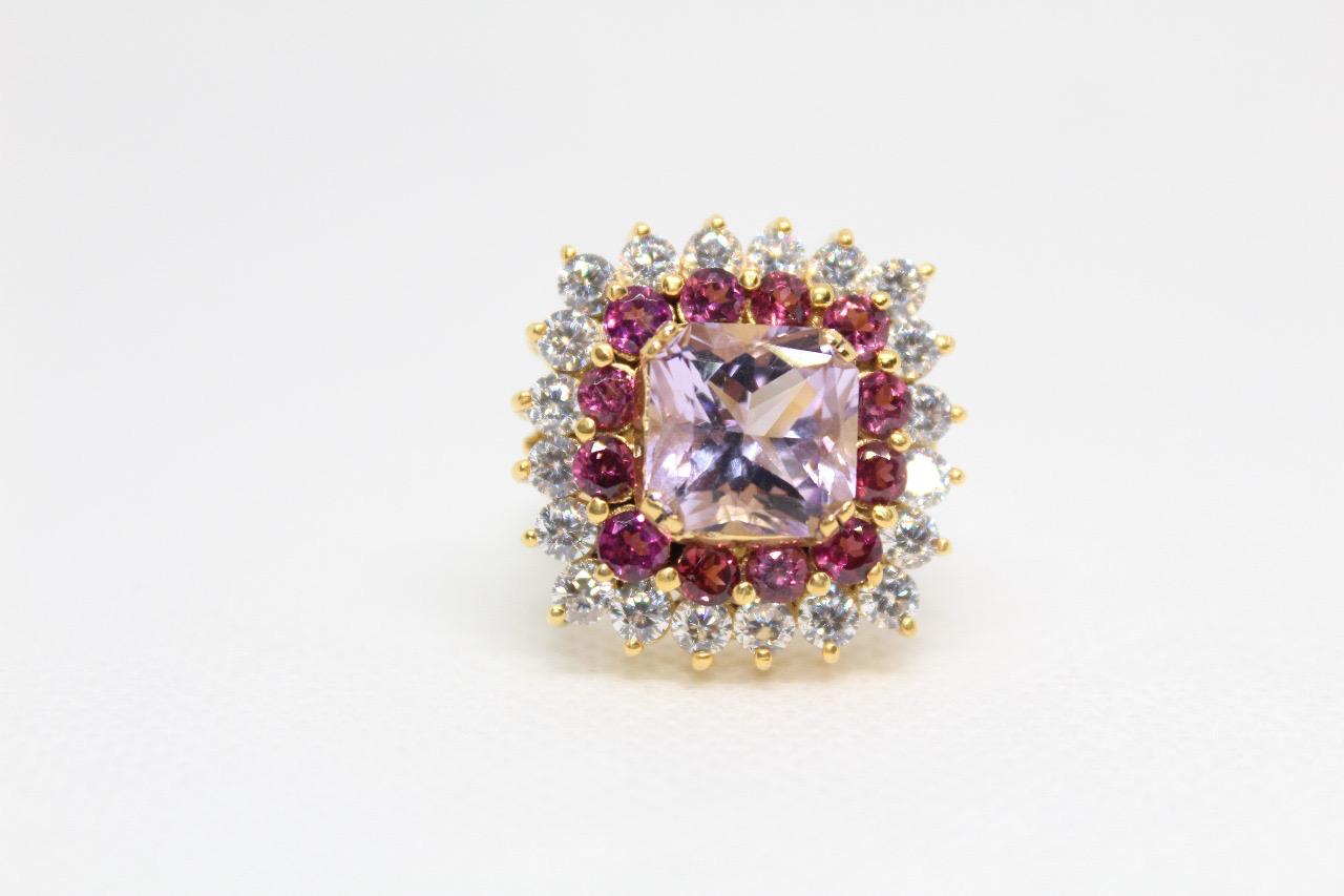 Sterling Silver (Gold Plated) Jewellery set with natural amethyst and surrounded by dazzling garnets