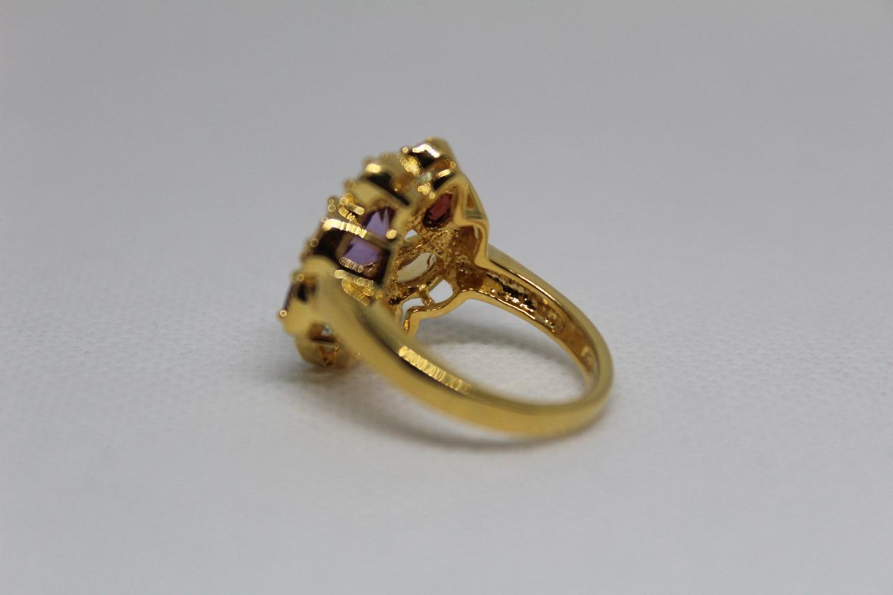 Sterling Silver Ring (Gold Plated) with multiple semi-precious stones
