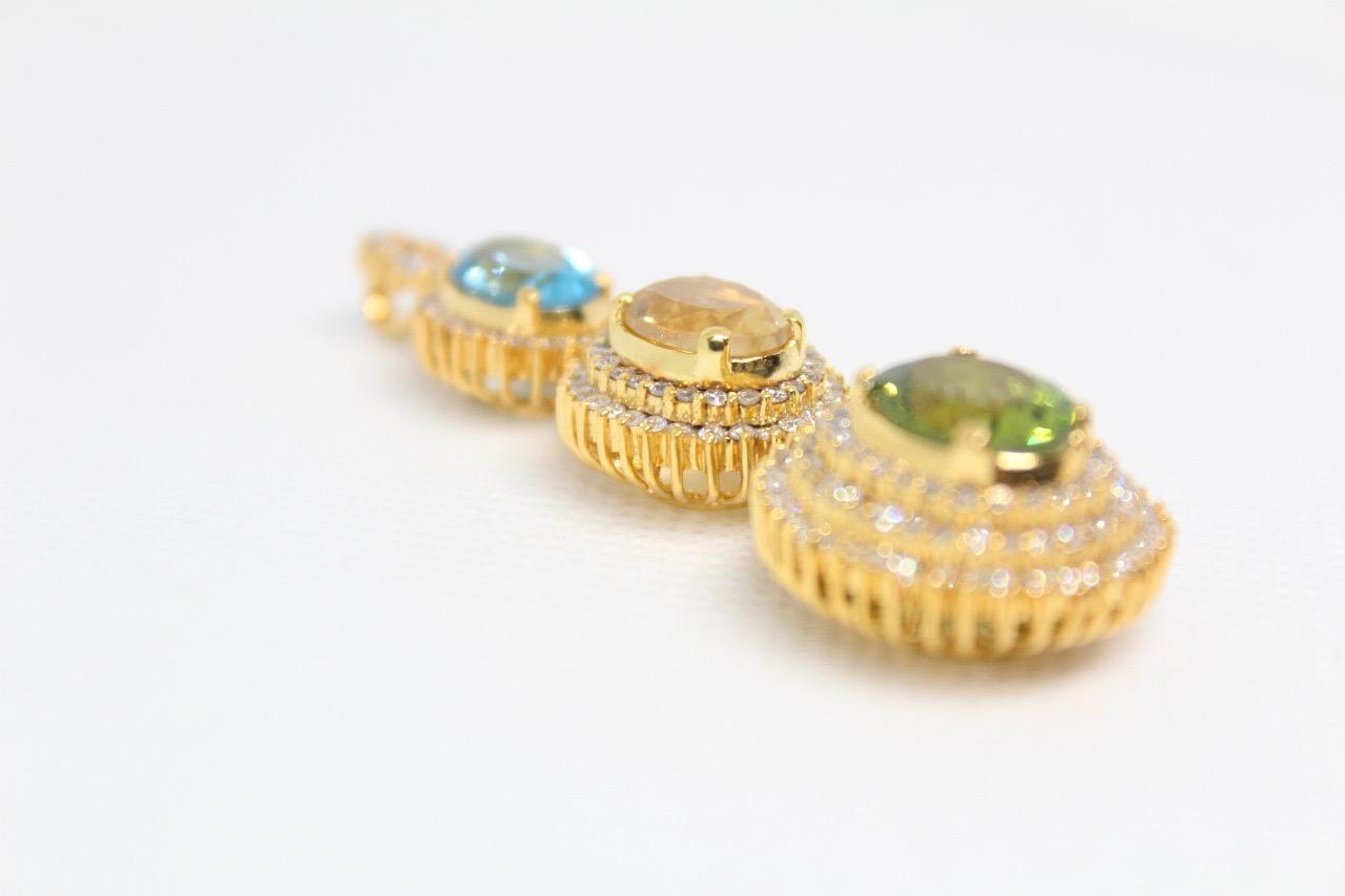 Sterling Silver Pendant with Peridot, Citrin, and Blue Topaz