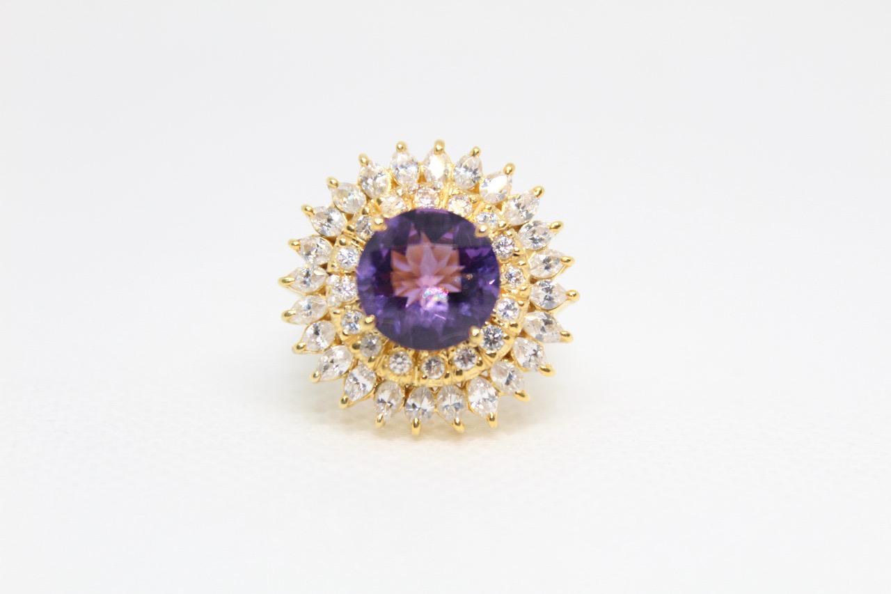 Sterling Silver (Gold Plated) Ring - Natural Amethyst