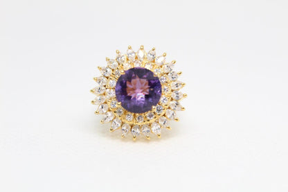 Sterling Silver (Gold Plated) Ring - Natural Amethyst
