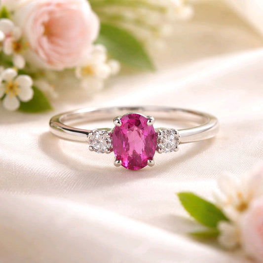 925 Sterling Silver Engagement Ring with a Natural Ceylon Pink Sapphire