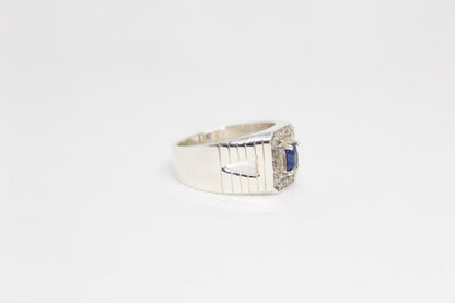 Sterling Silver Men's Ring with Natura Ceylon Blue sapphire