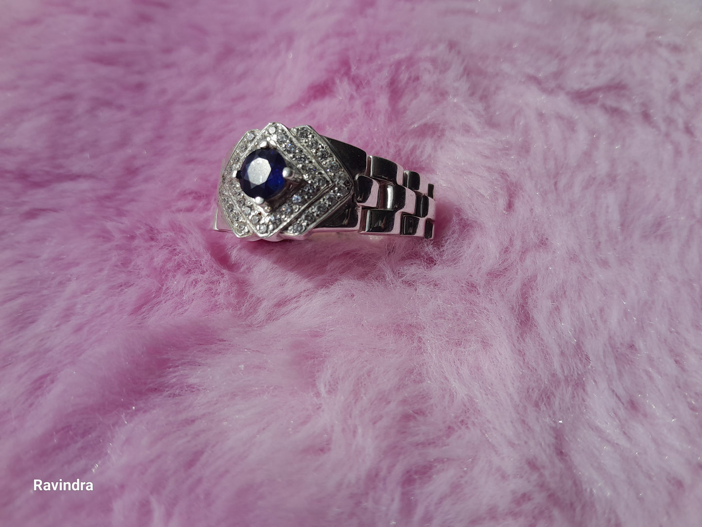 Natural Ceylon Blue Sapphire mounted Hand made 925 Sterling Silver Rolex mens' Ring (Certified)