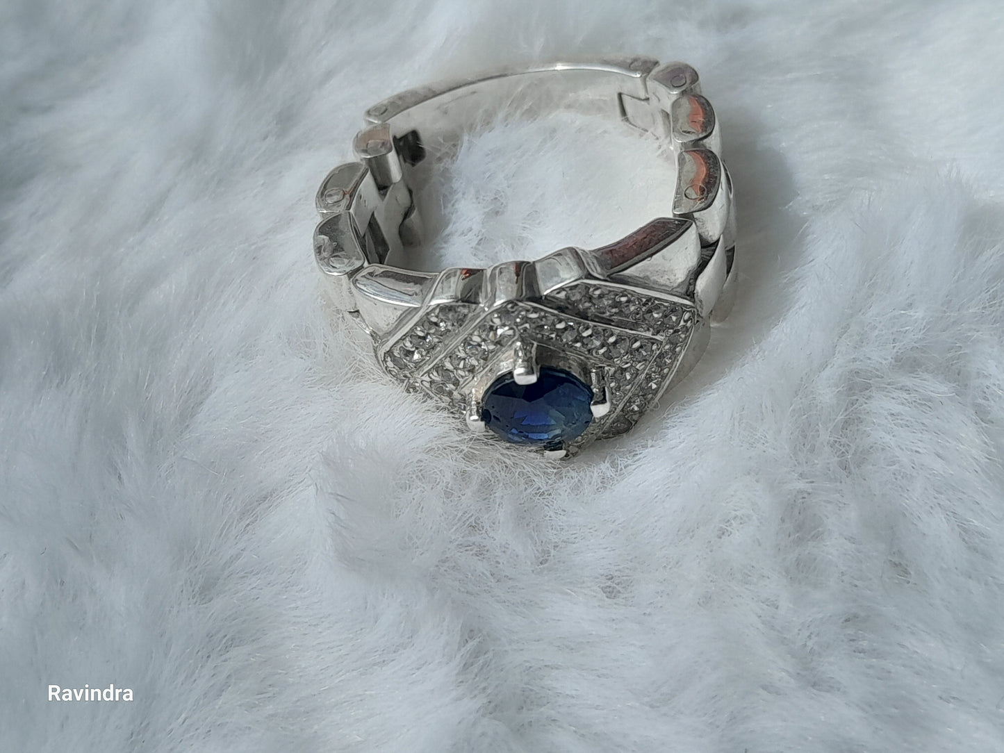 Natural Ceylon Blue Sapphire mounted Hand made 925 Sterling Silver Rolex mens' Ring (Certified)