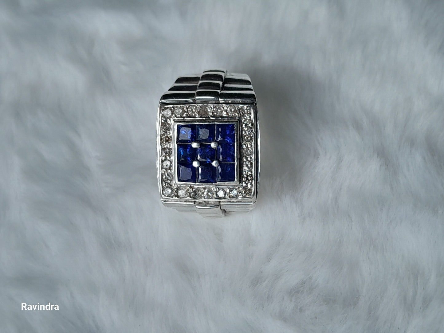 Elegant 925 Silver Mens' Ring - Natural Ceylon Blue Sapphires and Natural Diamonds (Certified)