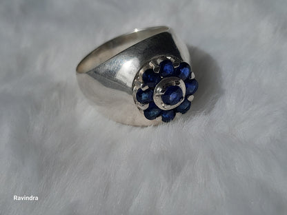 Natural Ceylon Blue Sapphire stone mounted Sterling Silver Men's Ring (Certified)
