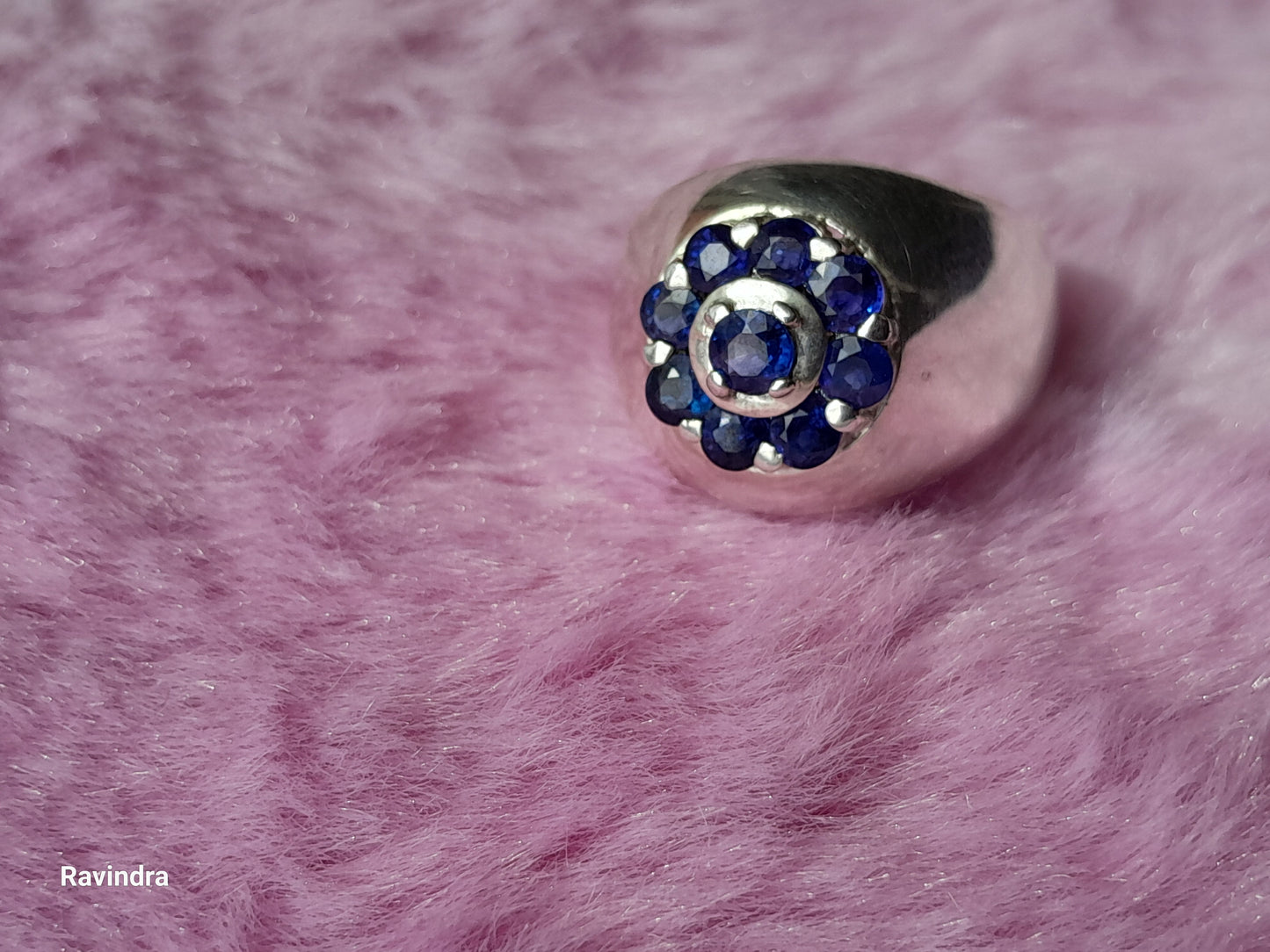 Natural Ceylon Blue Sapphire stone mounted Sterling Silver Men's Ring (Certified)