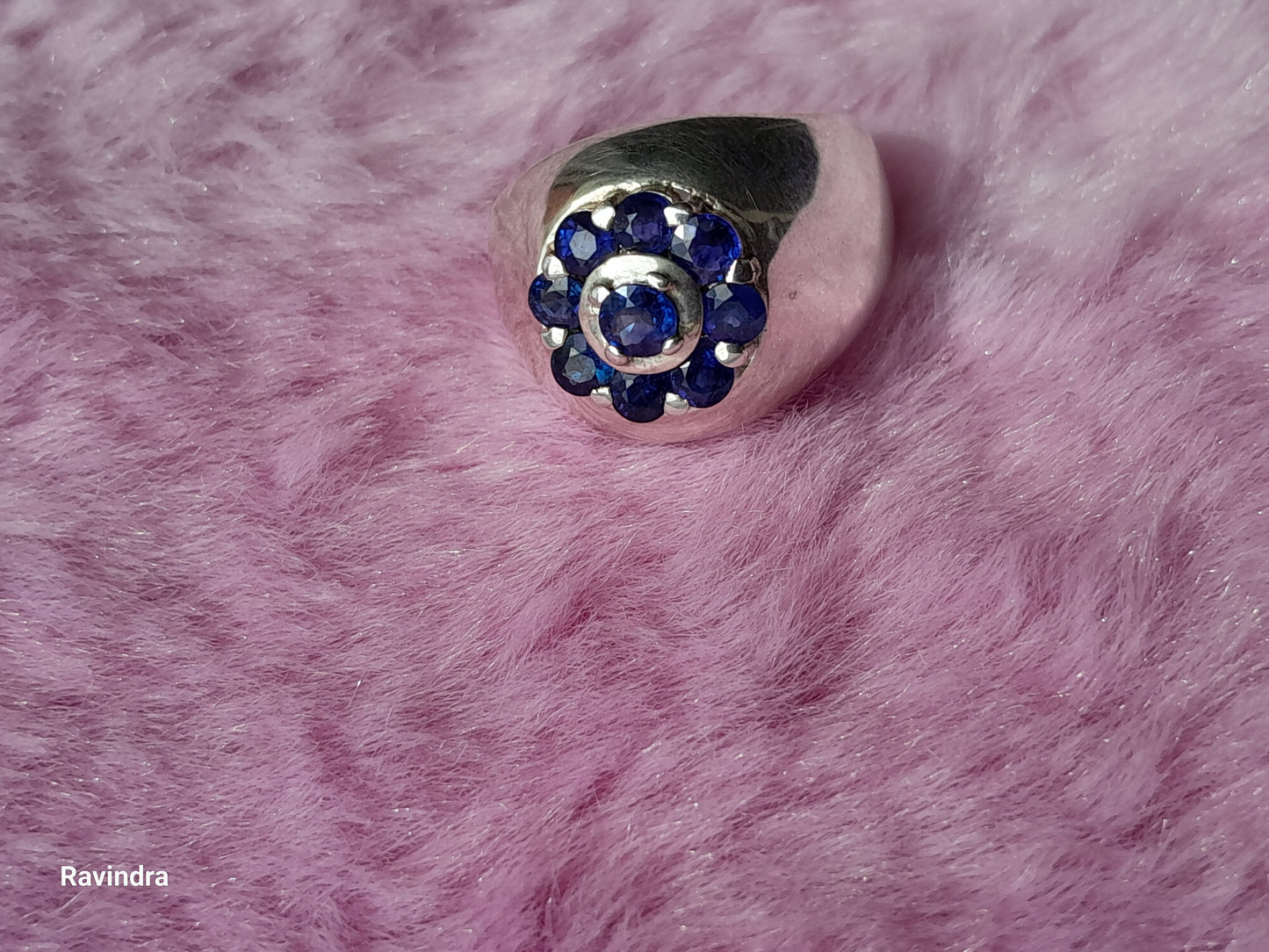 Natural Ceylon Blue Sapphire stone mounted Sterling Silver Men's Ring (Certified)