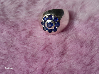 Natural Ceylon Blue Sapphire stone mounted Sterling Silver Men's Ring (Certified)