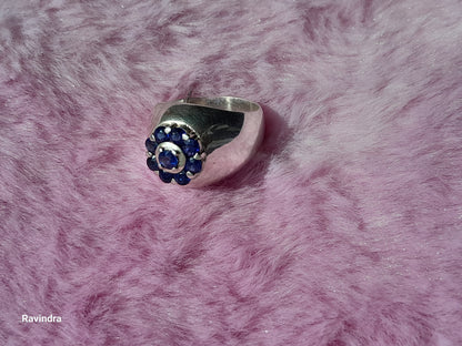 Natural Ceylon Blue Sapphire stone mounted Sterling Silver Men's Ring (Certified)