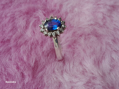 Natural Ceylon Blue Sapphire 925 Silver ladies' Ring (Certified)
