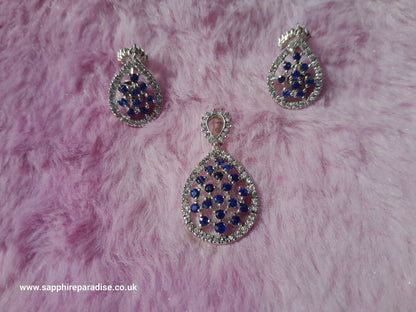 Sterling silver earrings and pendant featuring exquisite Ceylon natural blue sapphires (Certified)