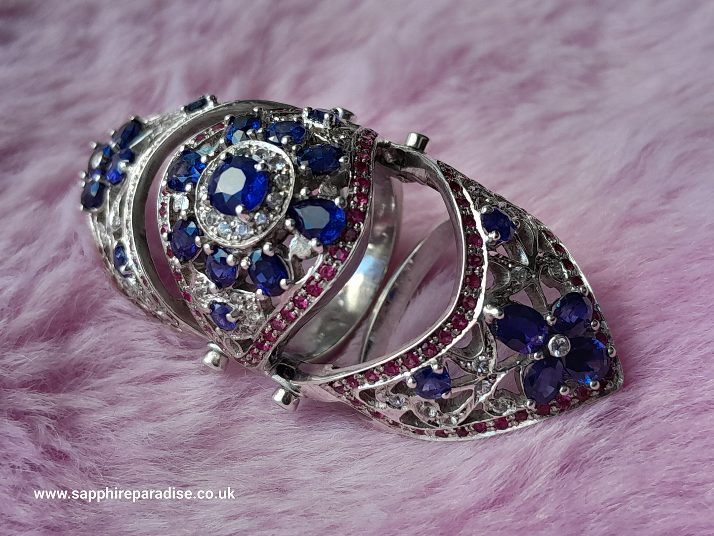 Handmade 925 Silver Ladies' Ring with natural Ceylon Blue and Pink Sapphires (Certified)