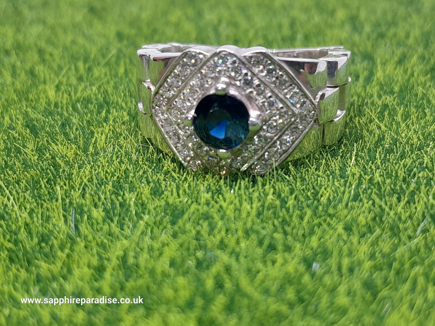 Natural Ceylon Blue Sapphire mounted Hand made 925 Sterling Silver Rolex mens' Ring (Certified)