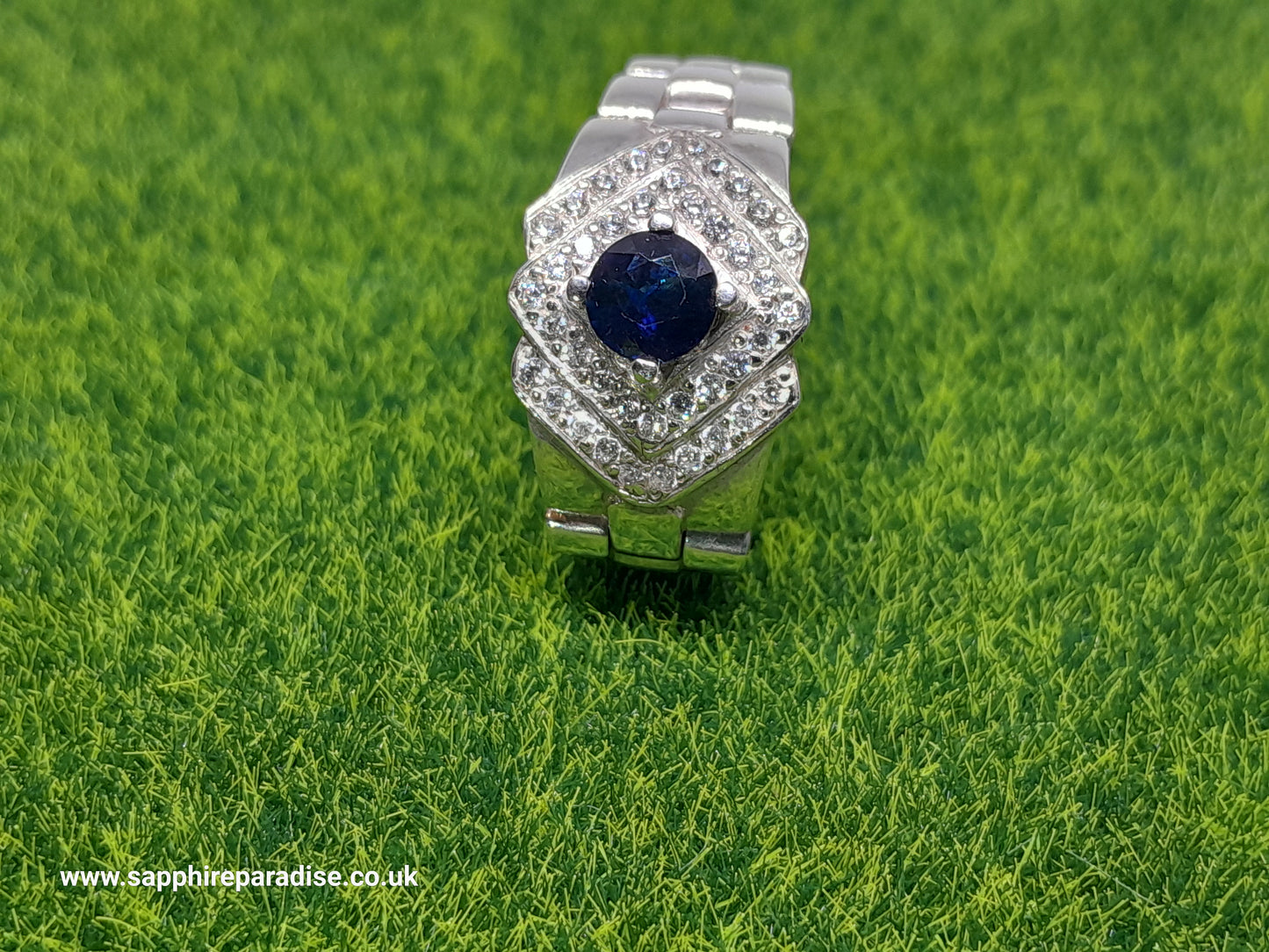 Natural Ceylon Blue Sapphire mounted Hand made 925 Sterling Silver Rolex mens' Ring (Certified)