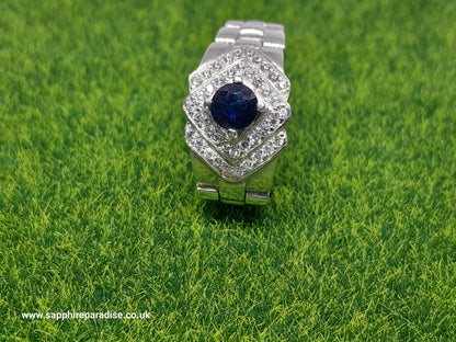 Natural Ceylon Blue Sapphire mounted Hand made 925 Sterling Silver Rolex mens' Ring (Certified)