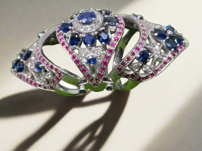 Handmade 925 Silver Ladies' Ring with natural Ceylon Blue and Pink Sapphires (Certified)