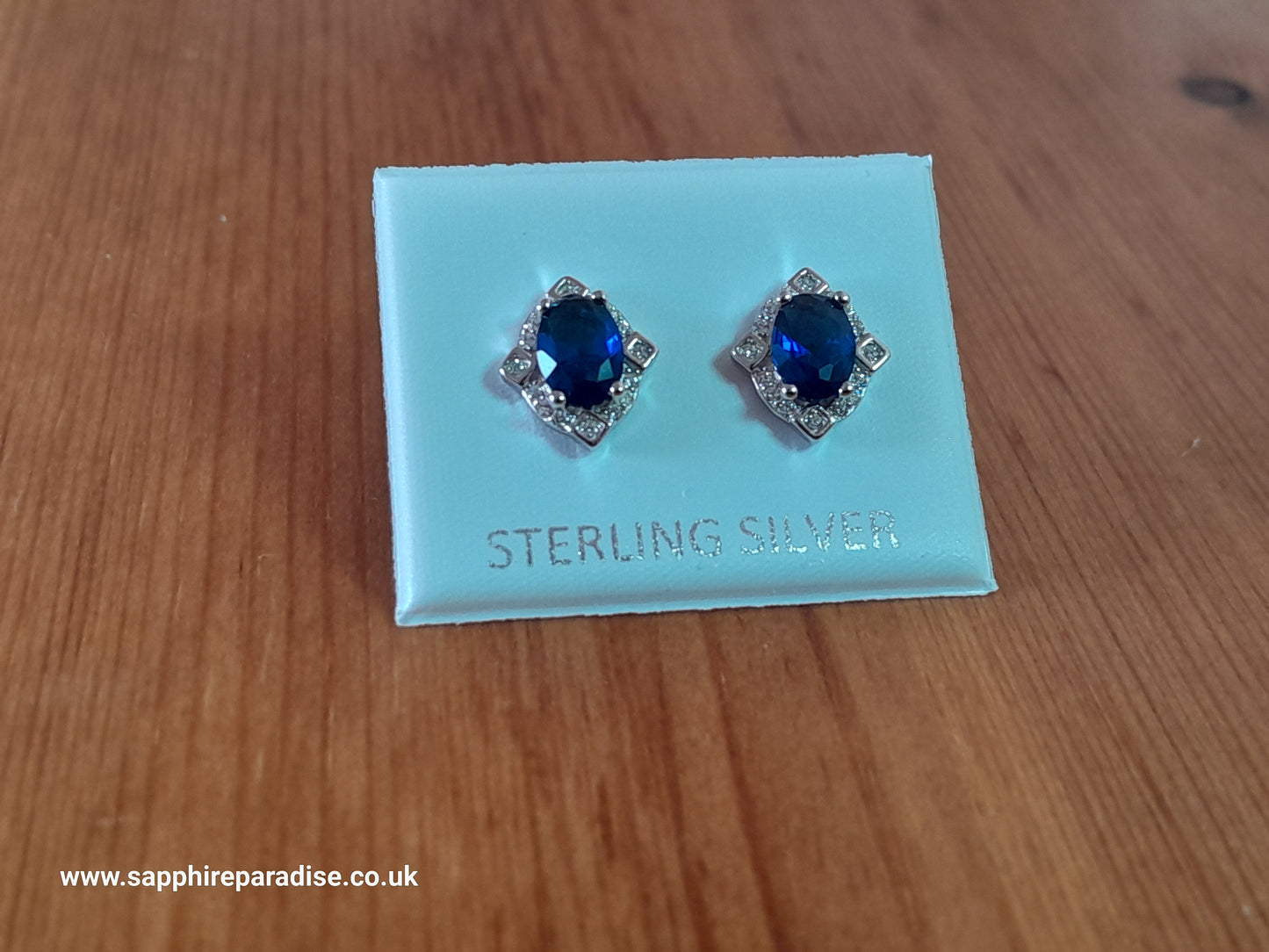 Sapphire Blue CZ Stud Earrings in Sterling Silver, Blue Oval Crystal Stud Earrings, September Birthstone, Vintage style blue earrings