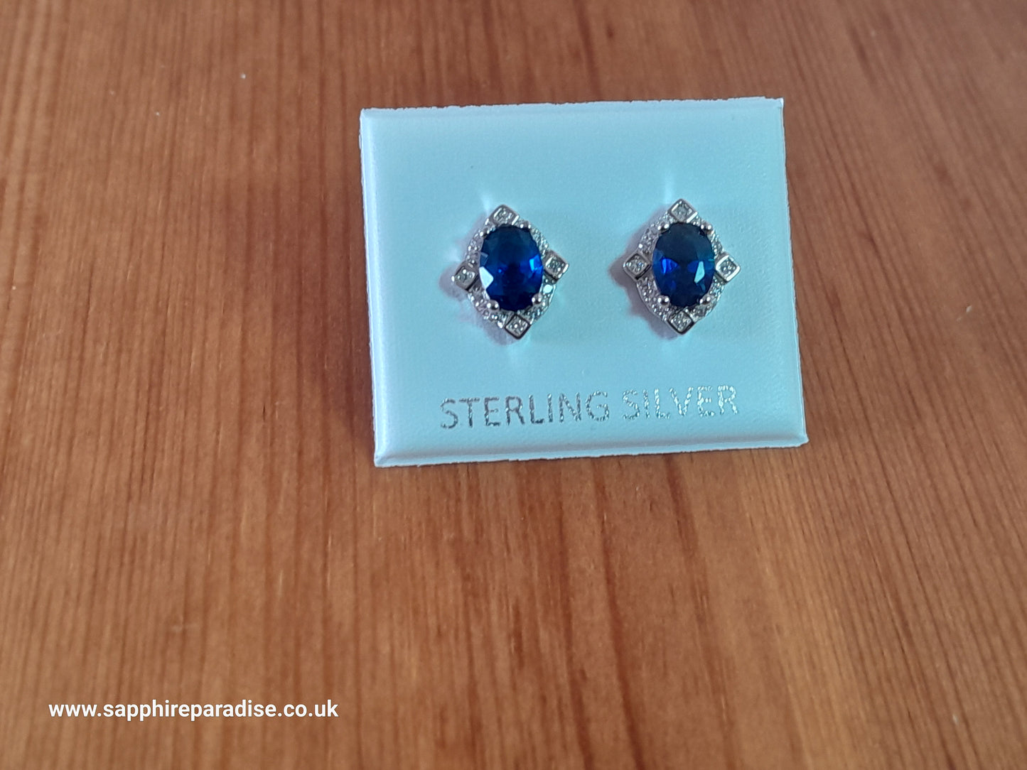 Sapphire Blue CZ Stud Earrings in Sterling Silver, Blue Oval Crystal Stud Earrings, September Birthstone, Vintage style blue earrings
