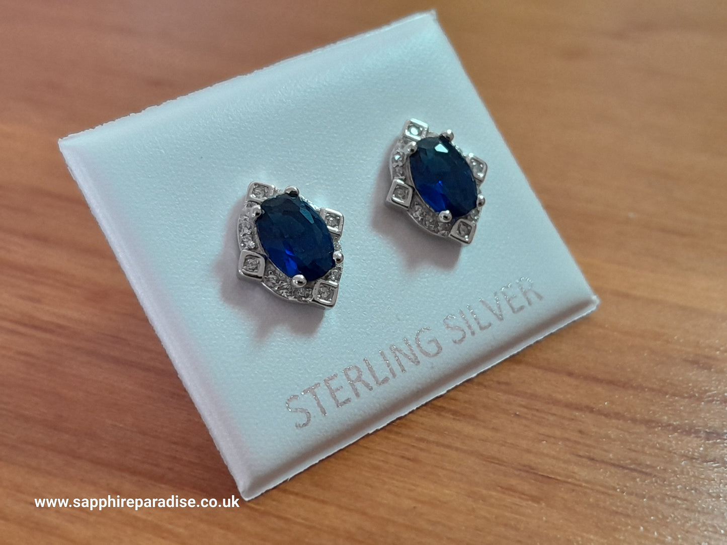 Sapphire Blue CZ Stud Earrings in Sterling Silver, Blue Oval Crystal Stud Earrings, September Birthstone, Vintage style blue earrings