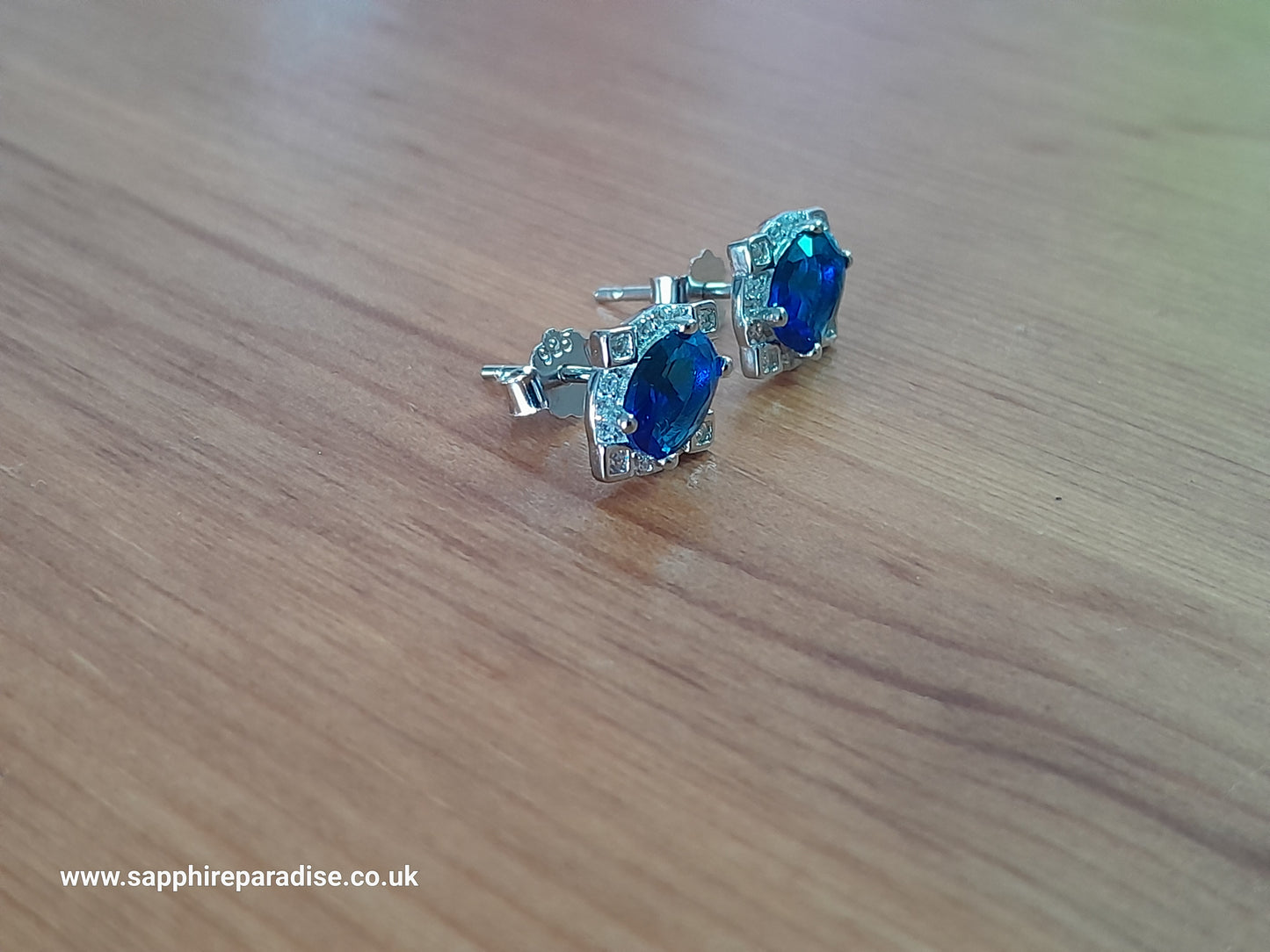 Sapphire Blue CZ Stud Earrings in Sterling Silver, Blue Oval Crystal Stud Earrings, September Birthstone, Vintage style blue earrings