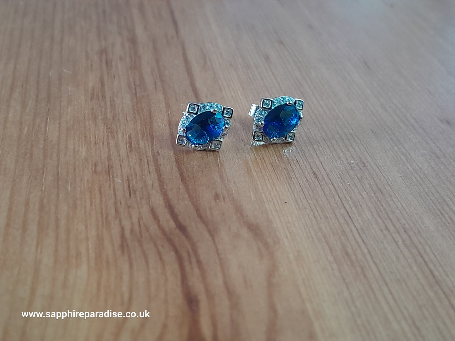 Sapphire Blue CZ Stud Earrings in Sterling Silver, Blue Oval Crystal Stud Earrings, September Birthstone, Vintage style blue earrings