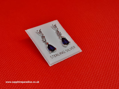 Deep Blue Sapphire Earrings Blue crystal earrings Sterling silver, Teardrop Dangle Stud Earrings vintage inspired jewellery