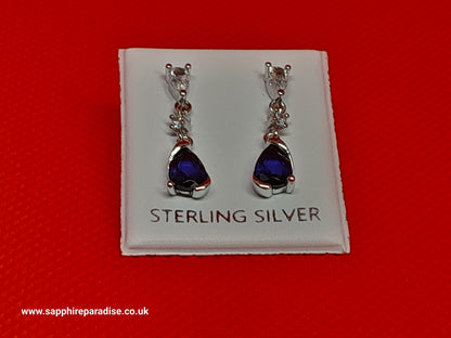 Deep Blue Sapphire Earrings Blue crystal earrings Sterling silver, Teardrop Dangle Stud Earrings vintage inspired jewellery