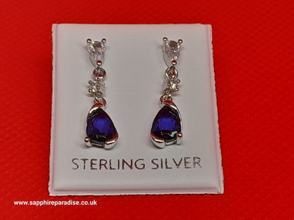 Deep Blue Sapphire Earrings Blue crystal earrings Sterling silver, Teardrop Dangle Stud Earrings vintage inspired jewellery