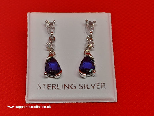 Deep Blue Sapphire Earrings Blue crystal earrings Sterling silver, Teardrop Dangle Stud Earrings vintage inspired jewellery