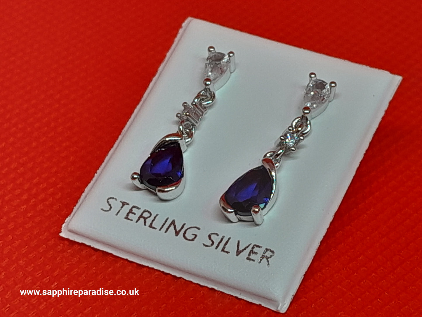 Deep Blue Sapphire Earrings Blue crystal earrings Sterling silver, Teardrop Dangle Stud Earrings vintage inspired jewellery