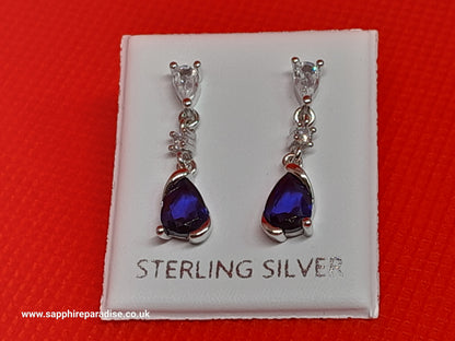Deep Blue Sapphire Earrings Blue crystal earrings Sterling silver, Teardrop Dangle Stud Earrings vintage inspired jewellery