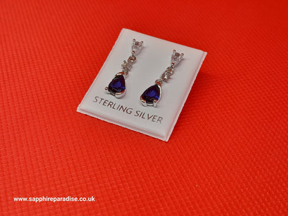 Deep Blue Sapphire Earrings Blue crystal earrings Sterling silver, Teardrop Dangle Stud Earrings vintage inspired jewellery