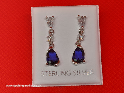Deep Blue Sapphire Earrings Blue crystal earrings Sterling silver, Teardrop Dangle Stud Earrings vintage inspired jewellery