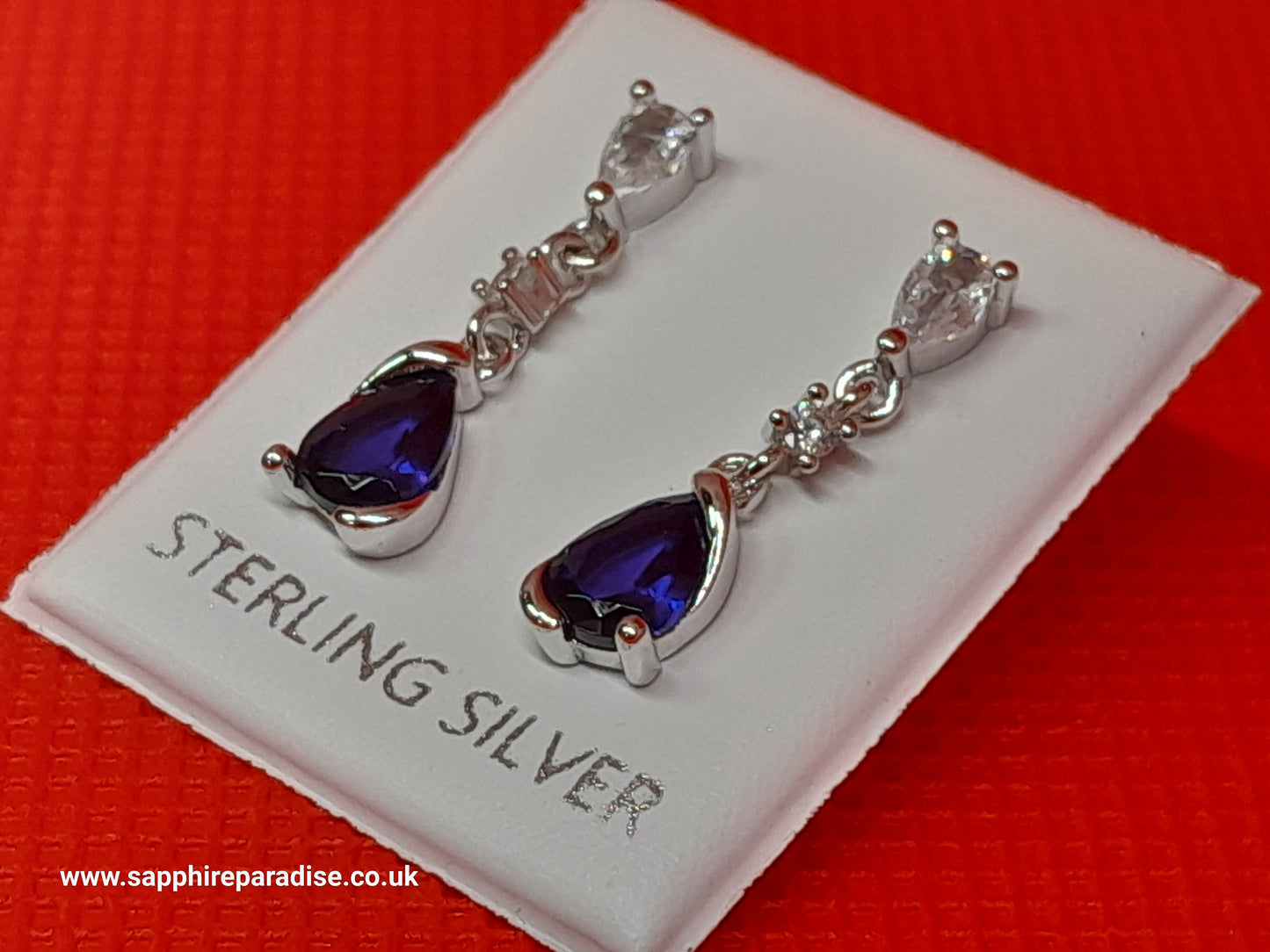 Deep Blue Sapphire Earrings Blue crystal earrings Sterling silver, Teardrop Dangle Stud Earrings vintage inspired jewellery
