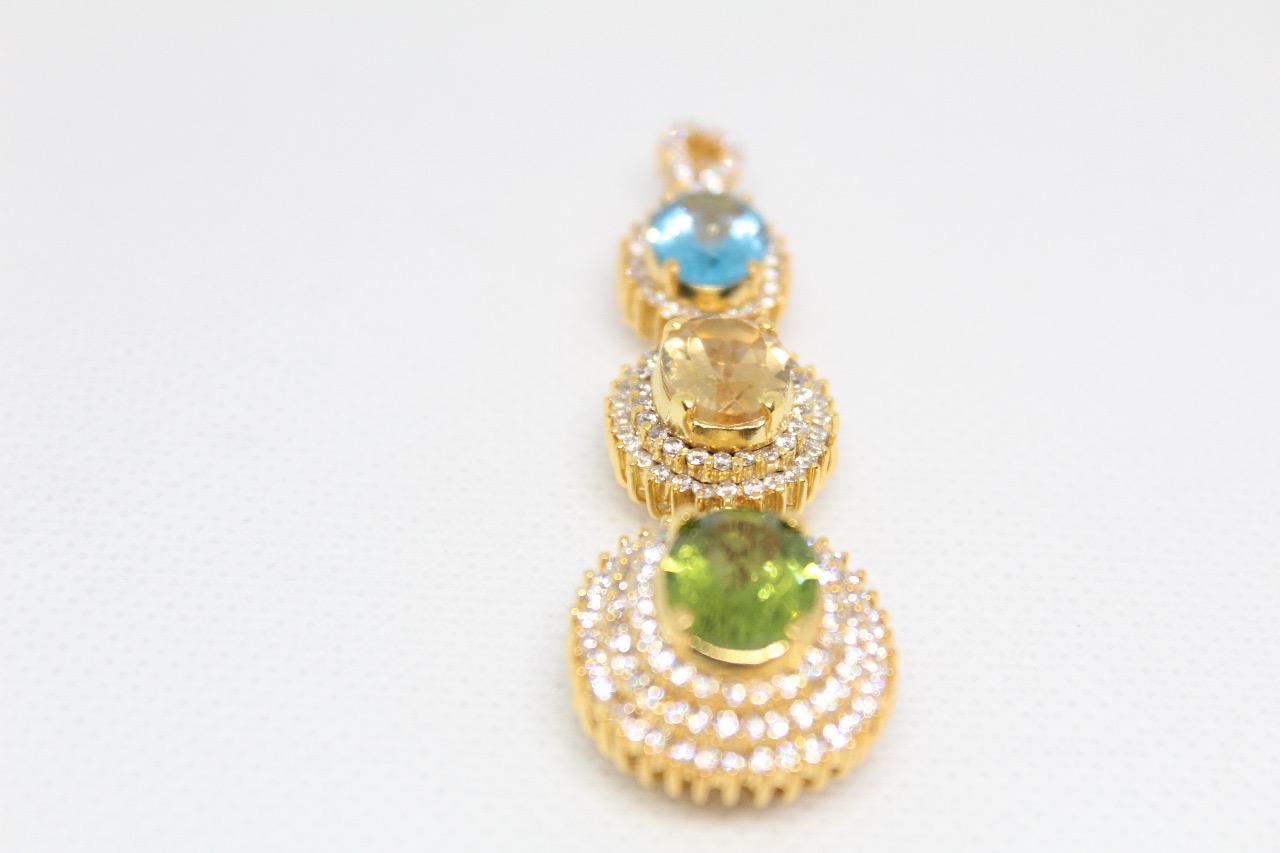 Sterling Silver Pendant with Peridot, Citrin, and Blue Topaz