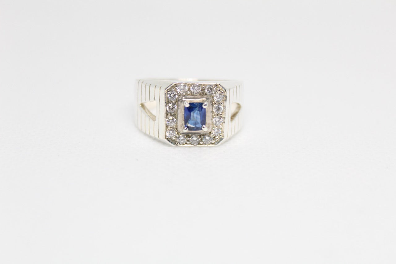 Sterling Silver Men's Ring with Natura Ceylon Blue sapphire