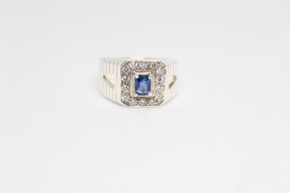 Sterling Silver Men's Ring with Natura Ceylon Blue sapphire