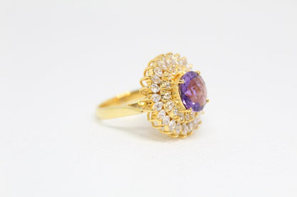 Sterling Silver (Gold Plated) Ring - Natural Amethyst
