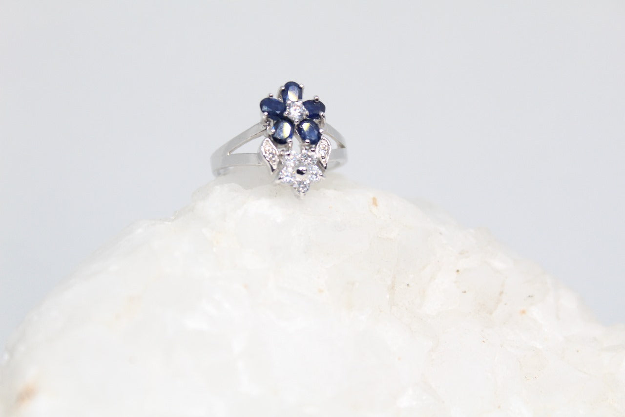 925 Sterling Silver Ring with  Natural Ceylon Blue Sapphires