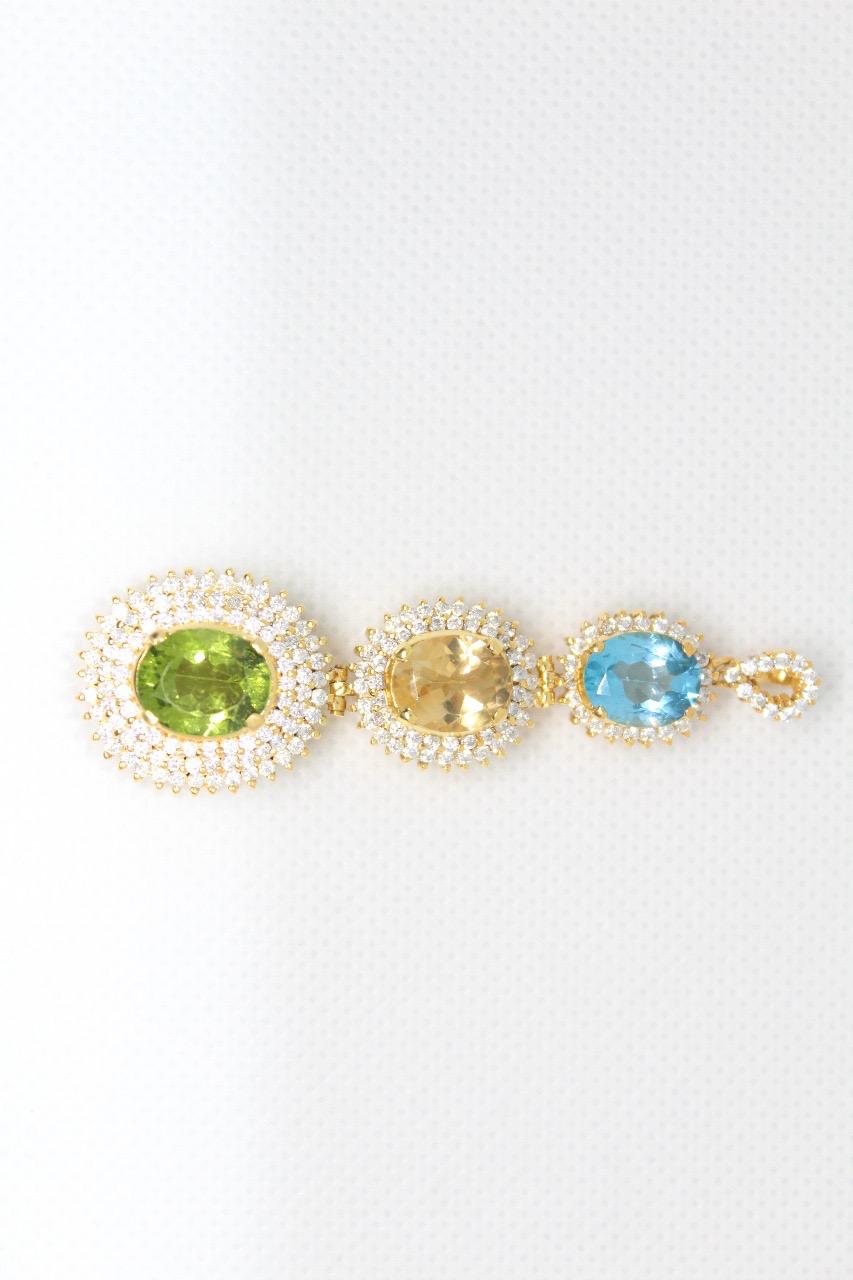 Sterling Silver Pendant with Peridot, Citrin, and Blue Topaz